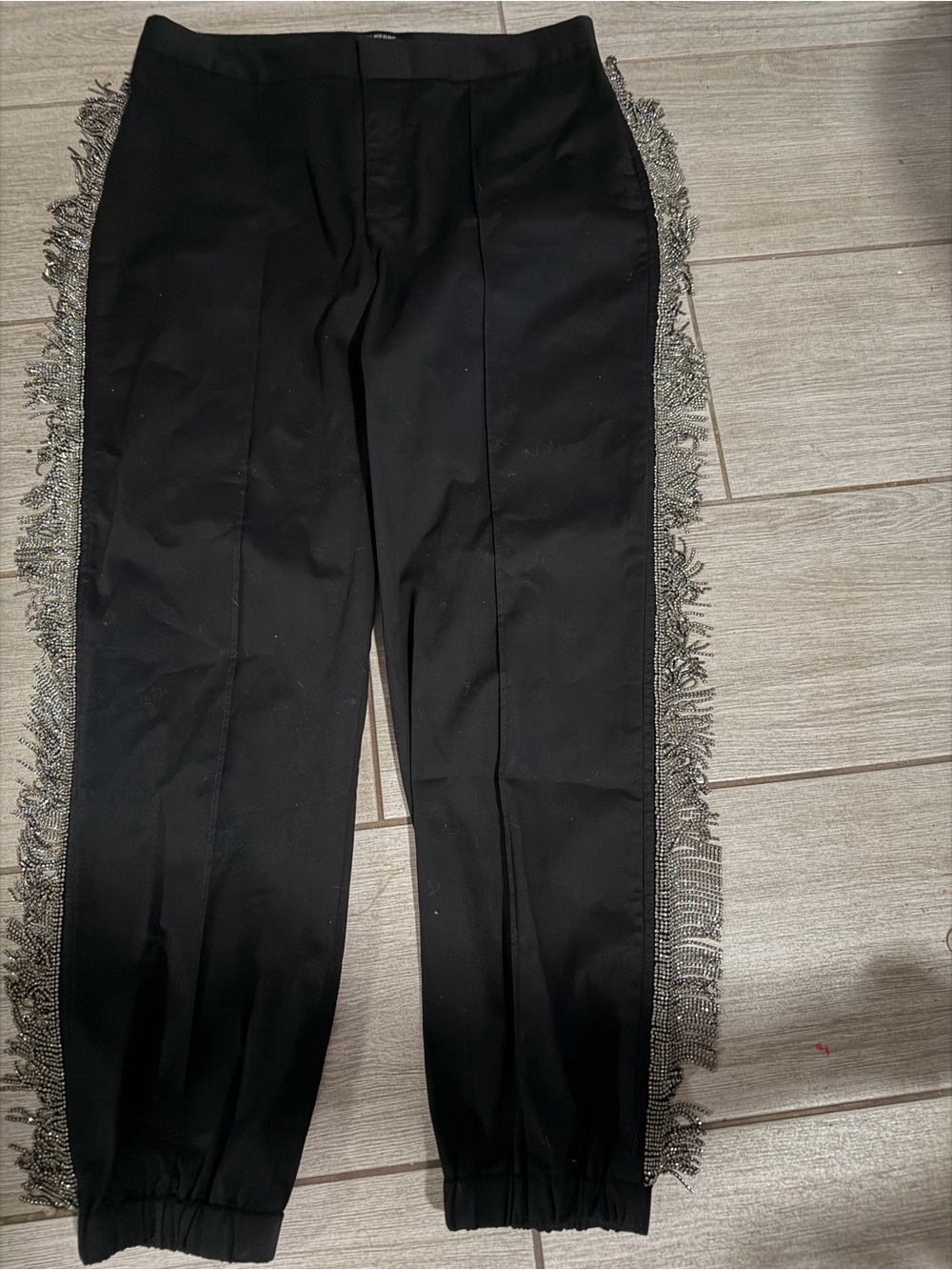 Women's Black Fringe-Trim Trousers